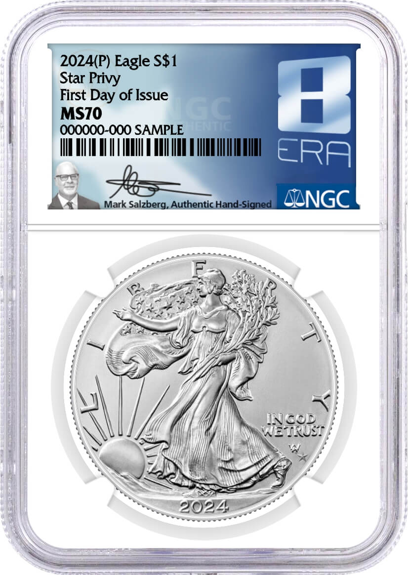 2024 (P) $1 1 oz Silver Eagle Star Privy NGC MS70 First Day of