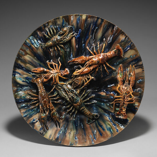 Alfred Renoleau - Large round plate with crayfish - French