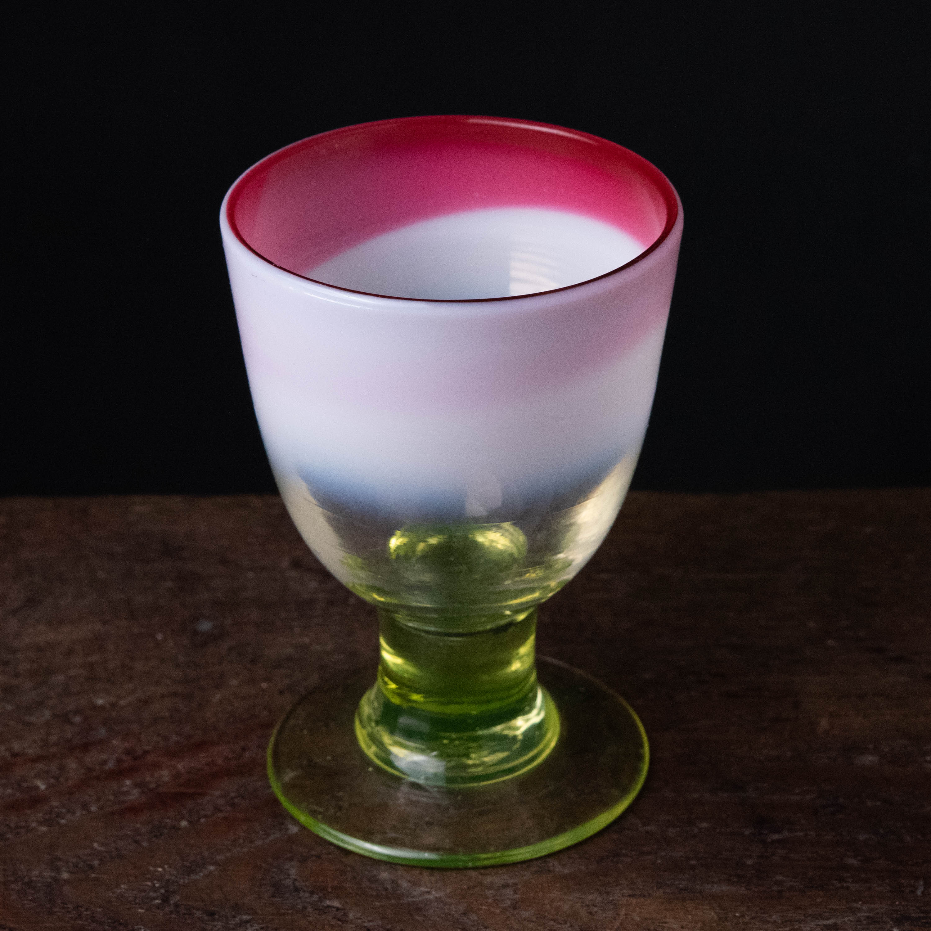 骨董時代希少金赤ガラス取手付きプレス調アイスクリームコップウラン②