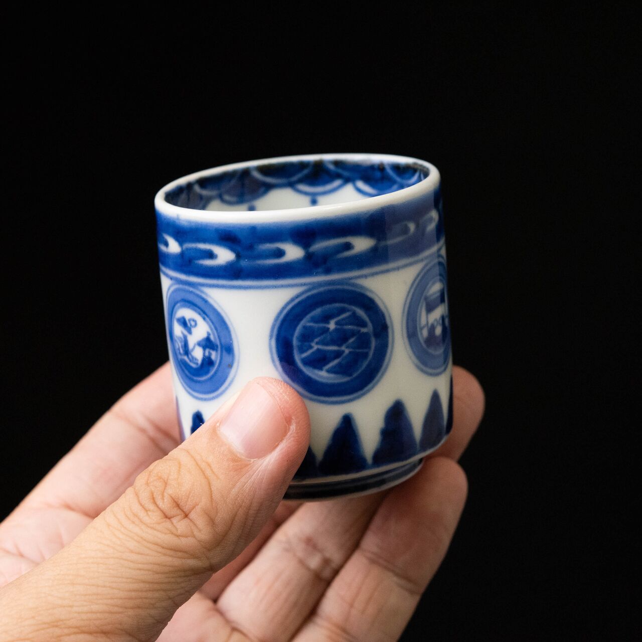 古伊万里 染付 撫子 渦花文 覗き猪口 酒器 骨董 古伊万里 染