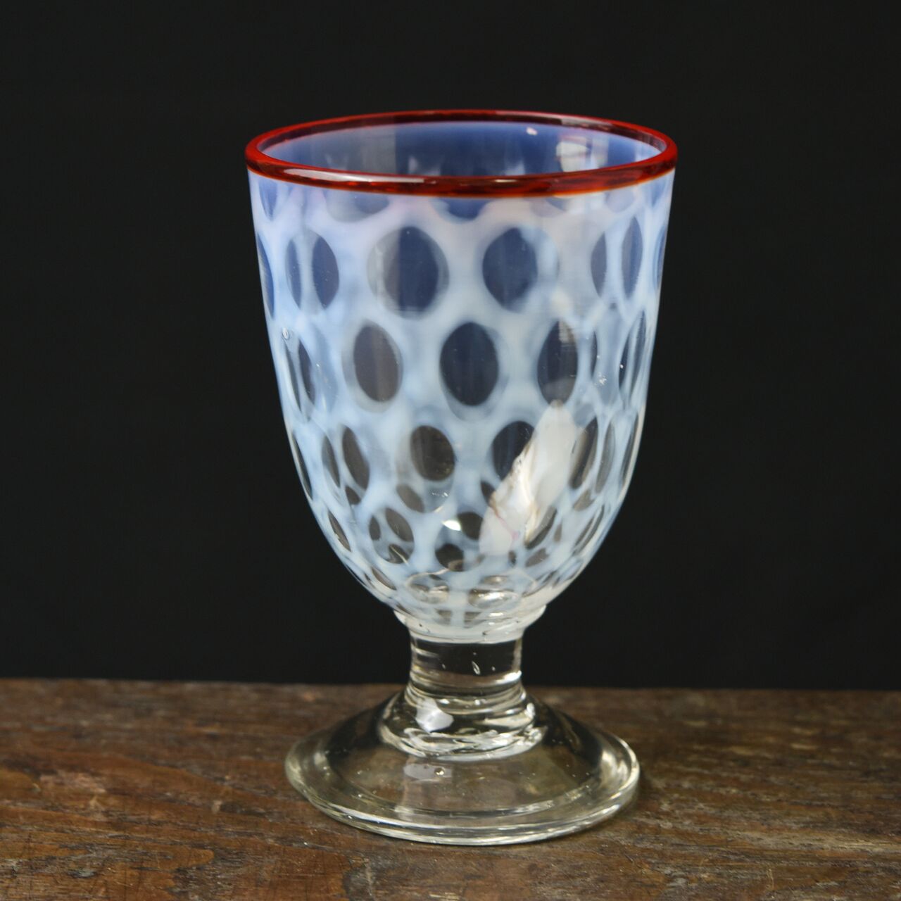 大正時代 乳白赤縁 輪つなぎ文様 なつめ型 太脚 氷コップ