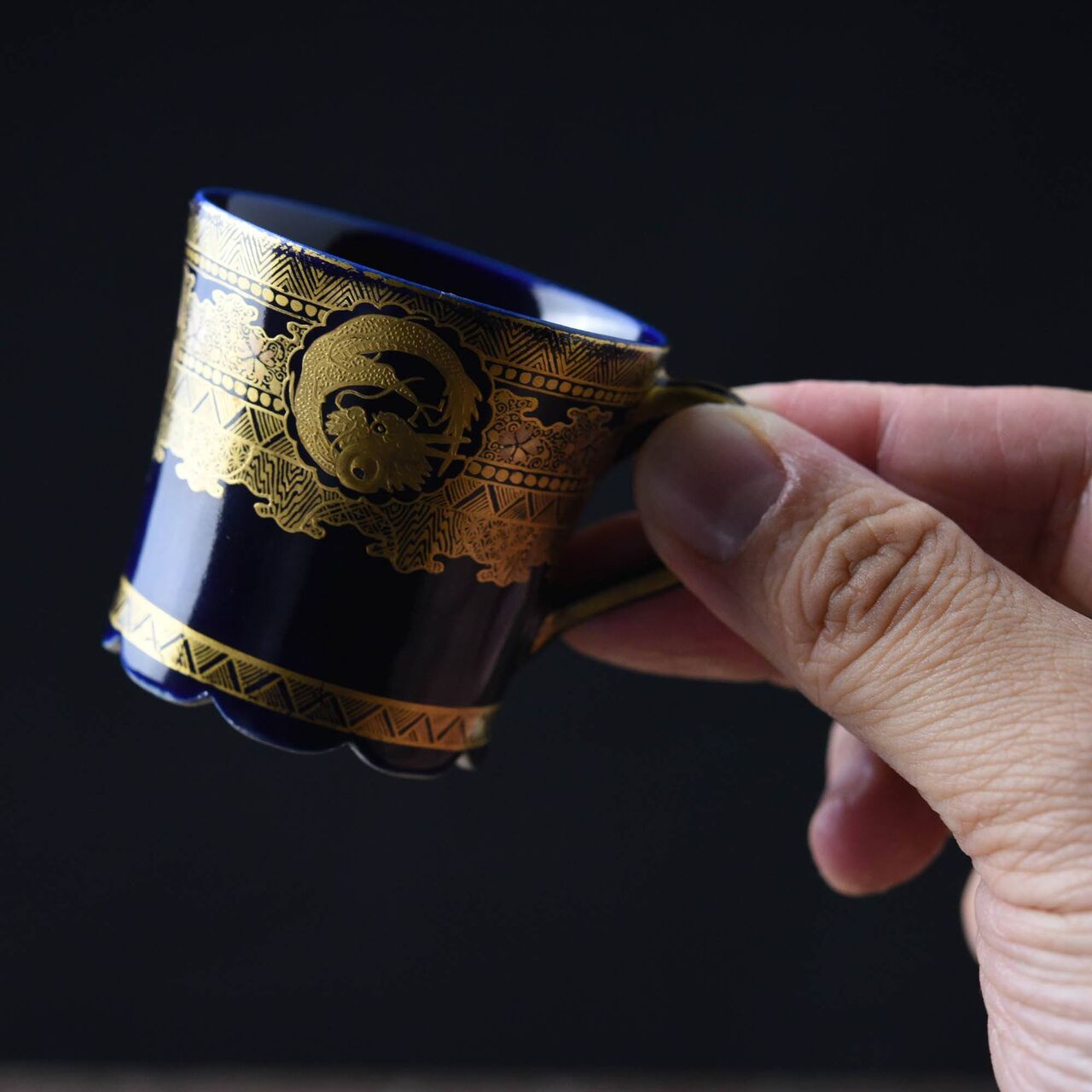 陶磁器 :: 7代目錦光山 京薩摩 瑠璃釉デミタスカップ&ソーサー