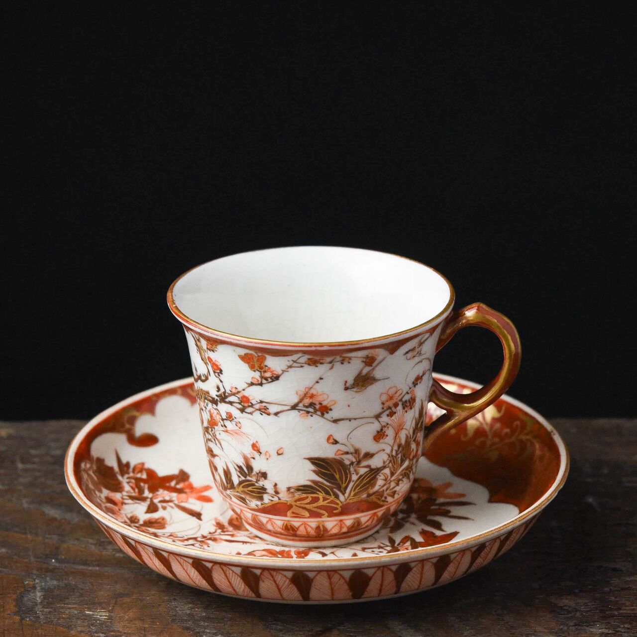 陶磁器 :: 梅に鶯 赤絵八郎手 九谷 デミタスカップ&ソーサー | COTTOU