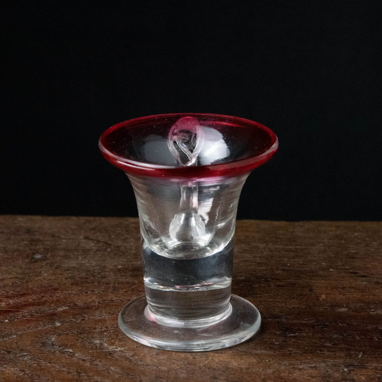 骨董 時代ガラス 希少 金赤ガラス 取手付き アイスクリームコップ