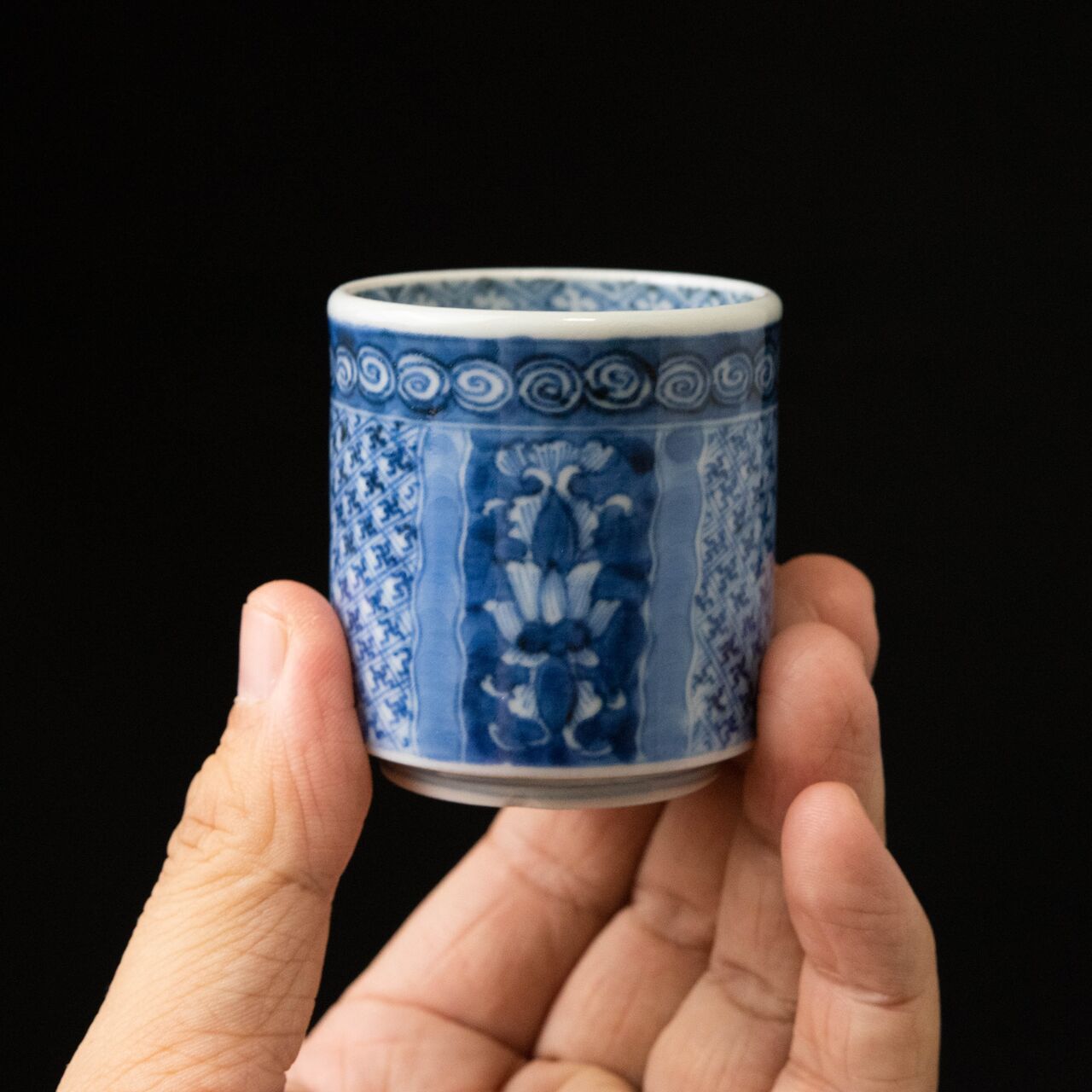 古伊万里 染付 氷裂文 覗き猪口 骨董 古伊万里染付氷裂