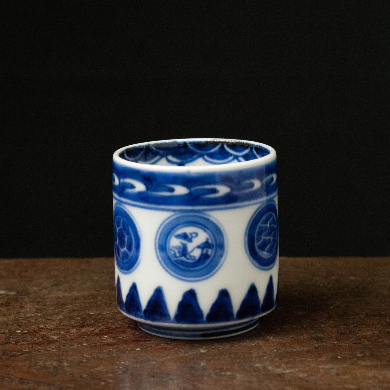 骨董 アンティーク 古伊万里 染付 鳳凰雲文様 覗き猪口 筒盃 杯 酒器