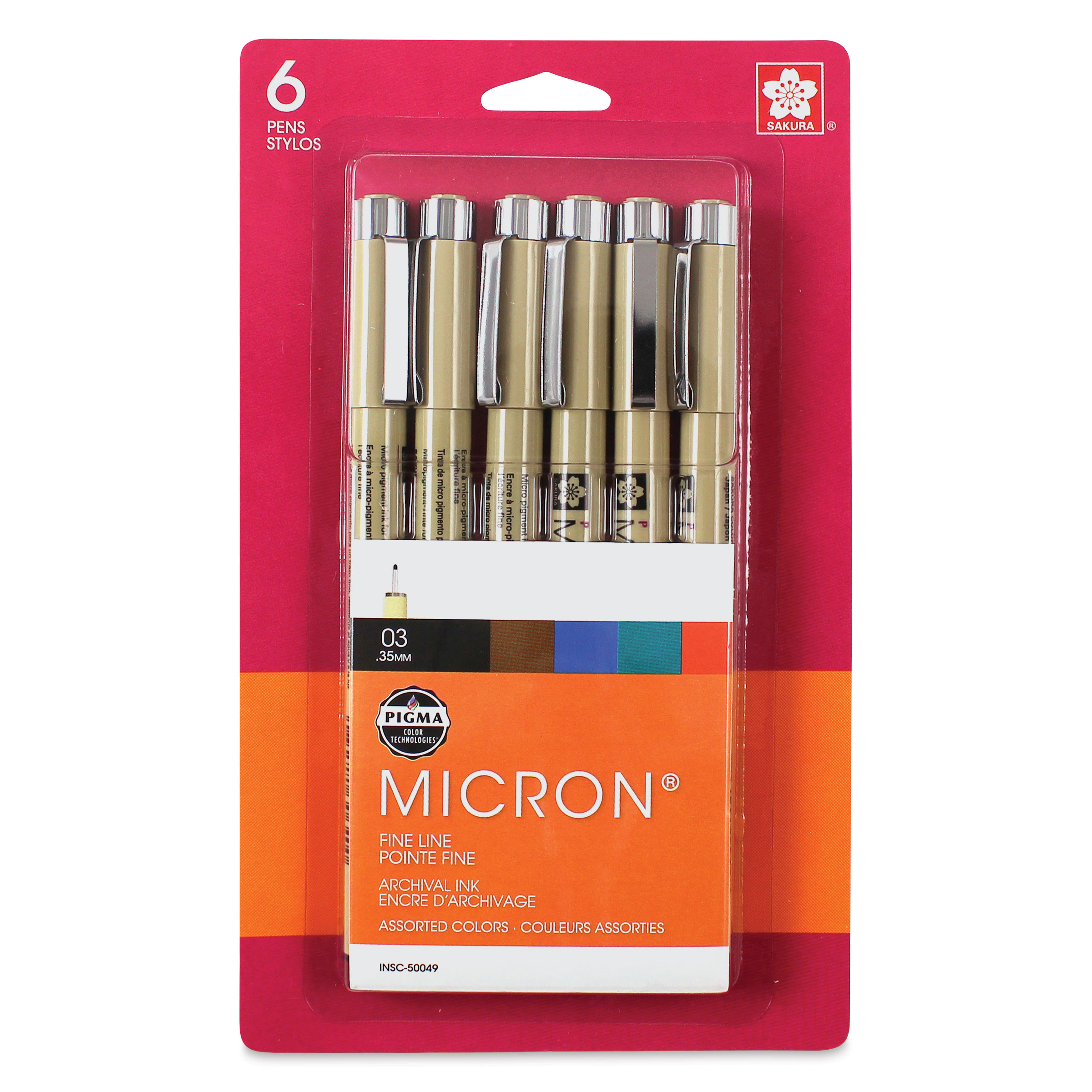 Sakura Pigma Micron Pens - Set of 6, Assorted Colors, Size 03