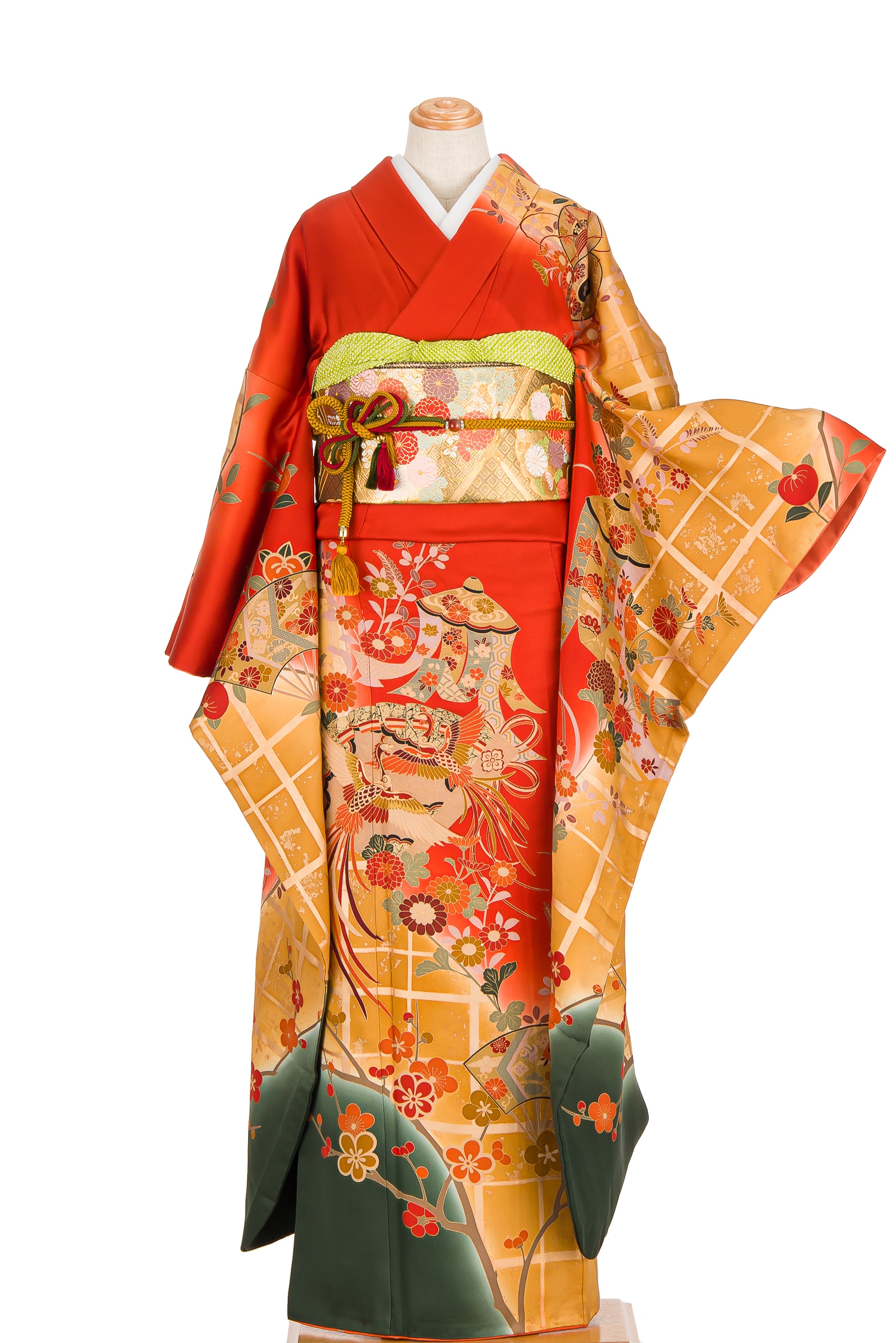 振袖 御簾に花 鳳凰など - からん::アンティーク着物・リサイクル着物