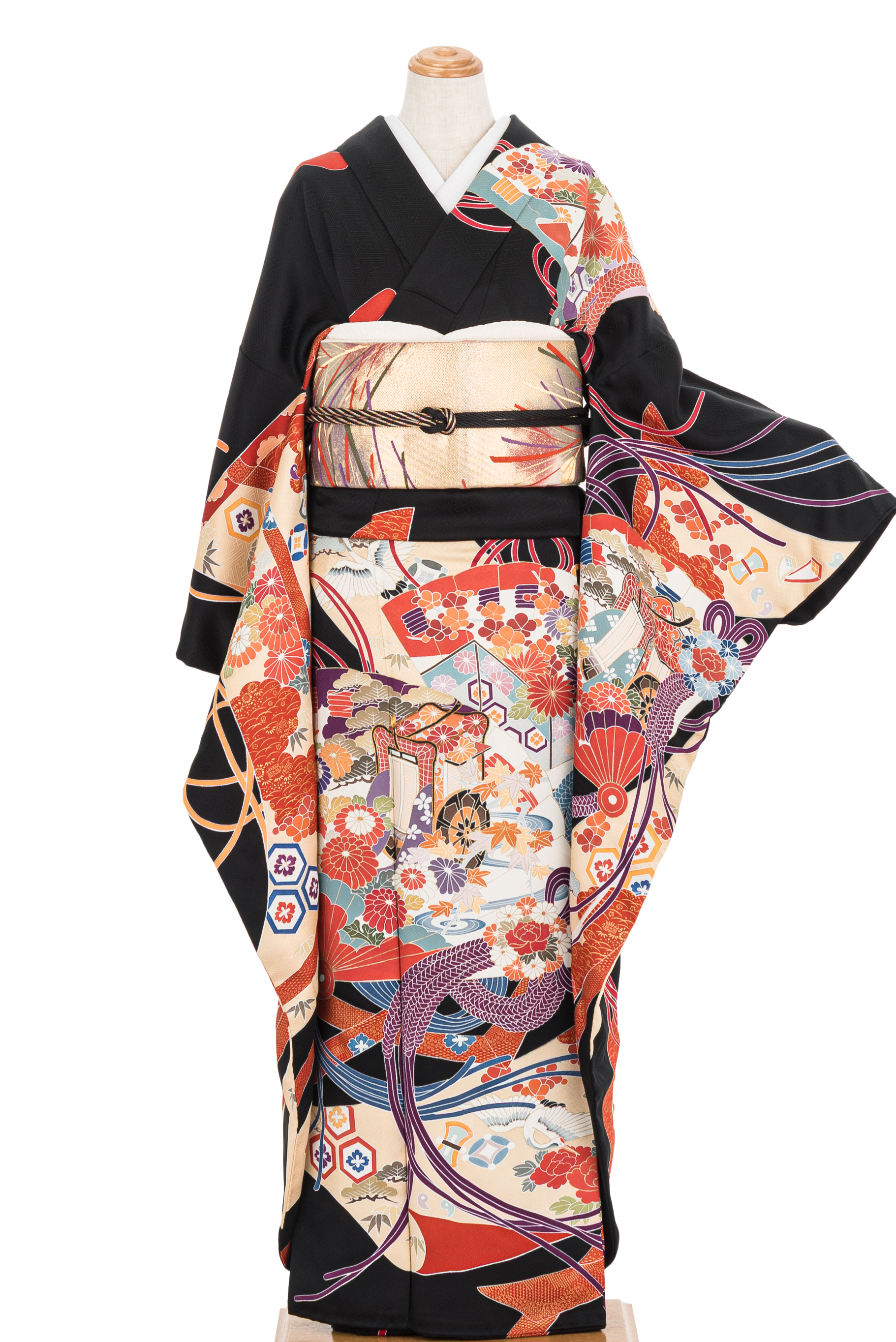 振袖 檜扇と御簾 裄長 - からん::アンティーク着物・リサイクル着物の