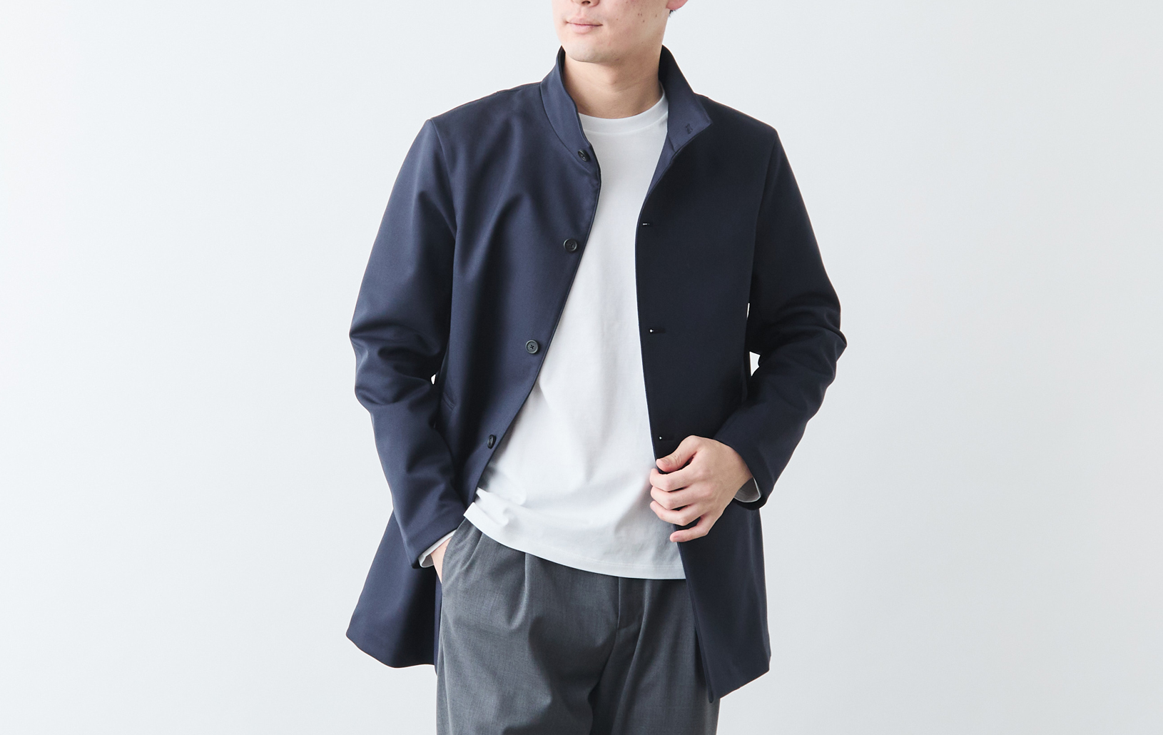 ニュークラシック スタンドカラーコート/3 season/グレー | Factelier