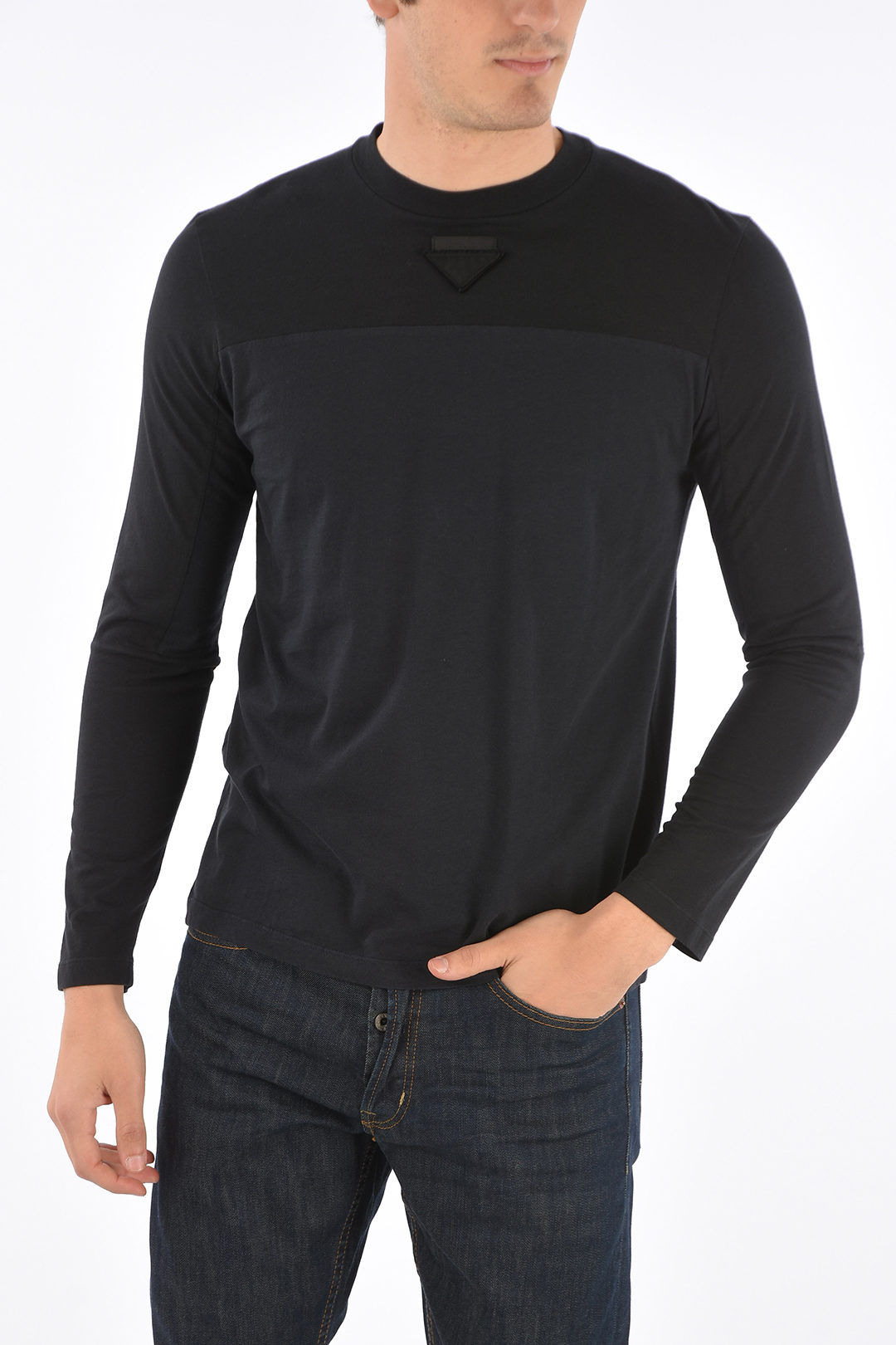 prada high neck long tee sullen Buy Prada Black Triangle Logo High