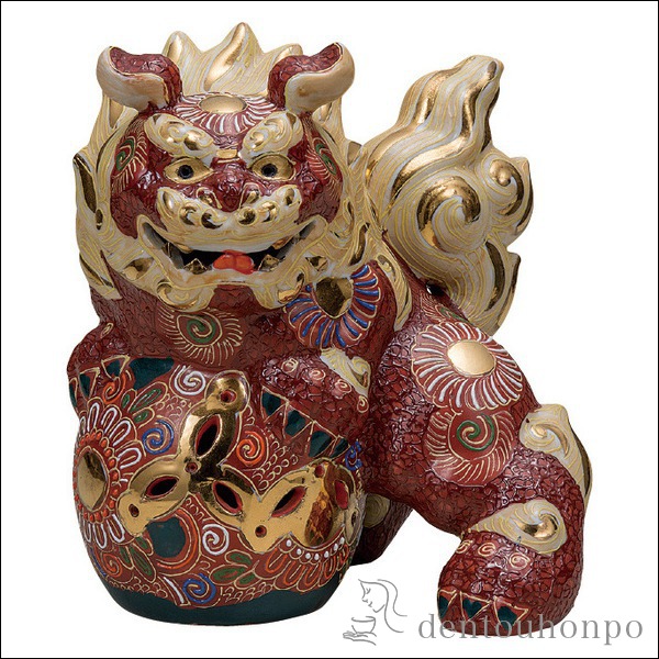 浅蔵 五十吉 九谷焼 陶器製 獅子の彫刻 置物 木箱付き