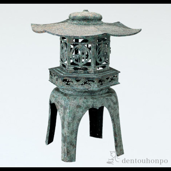 送料無料】 銅製 六角雪見燈籠 青銅色 18号 / 灯篭 灯ろう 燈籠 とう