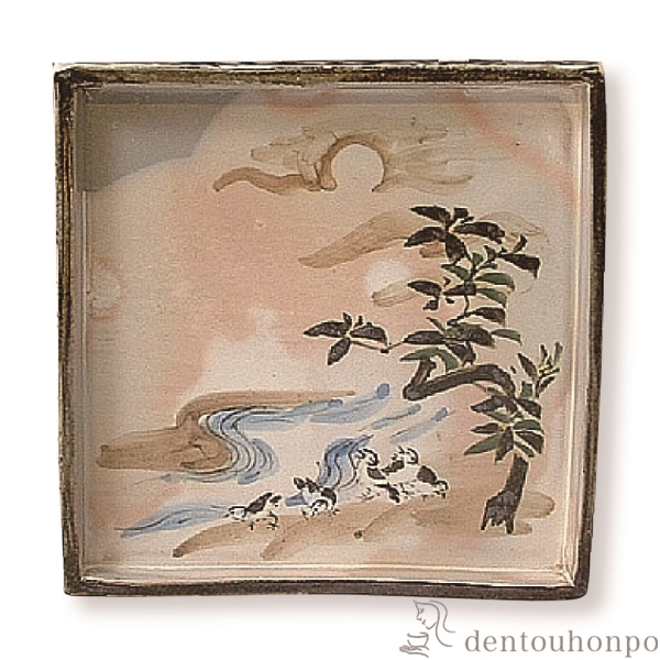 尾形乾山写 定家十二カ月花鳥和歌色絵皿 十一枚 共箱 解説書 角皿