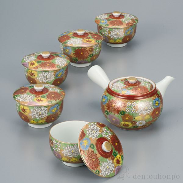 1767 九谷焼 茶器セット 急須1客 湯呑5客 未使用 1767 九谷焼 茶器