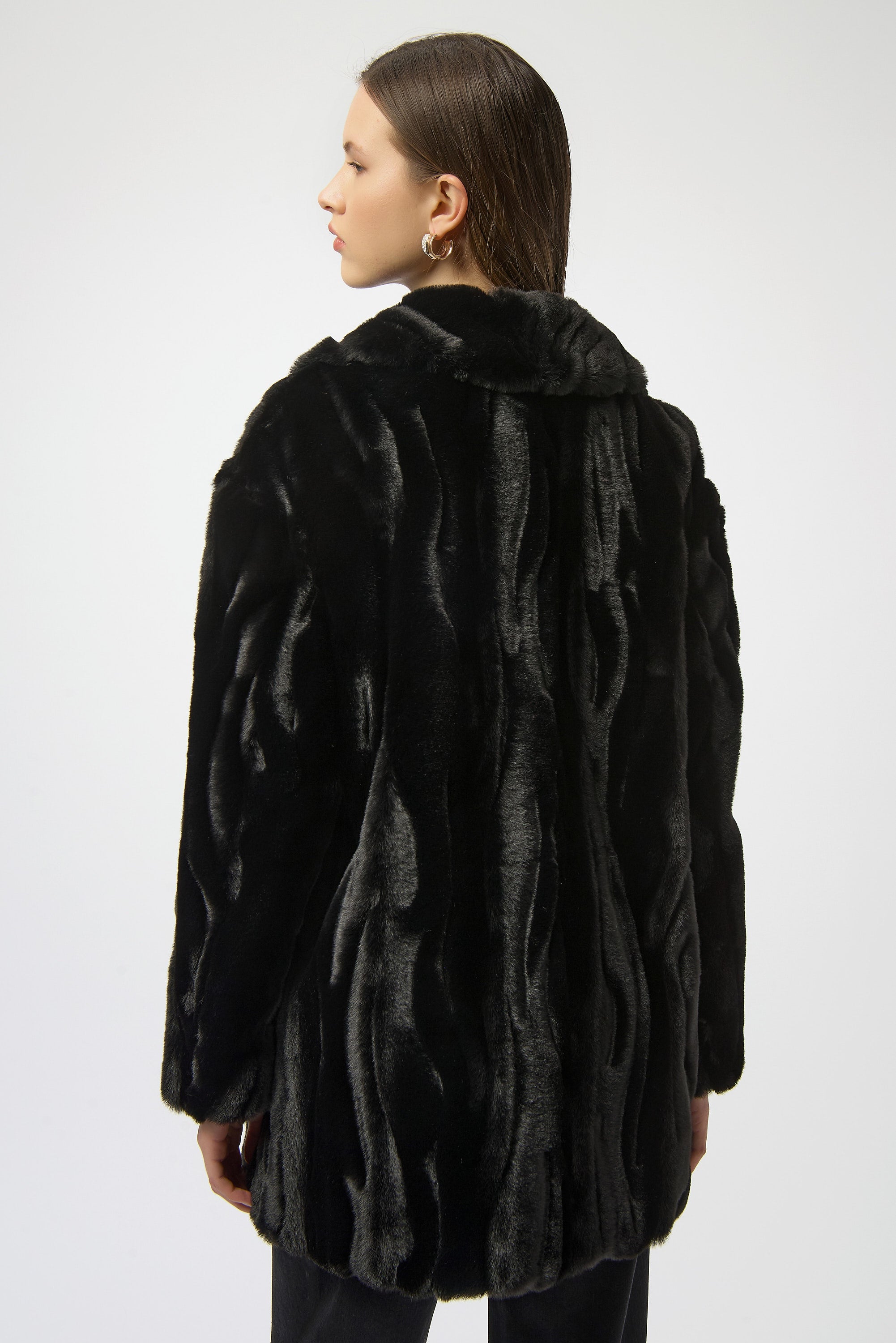 Joseph Ribkoff Textured Faux Fur Shawl Collar Coat Style 254908