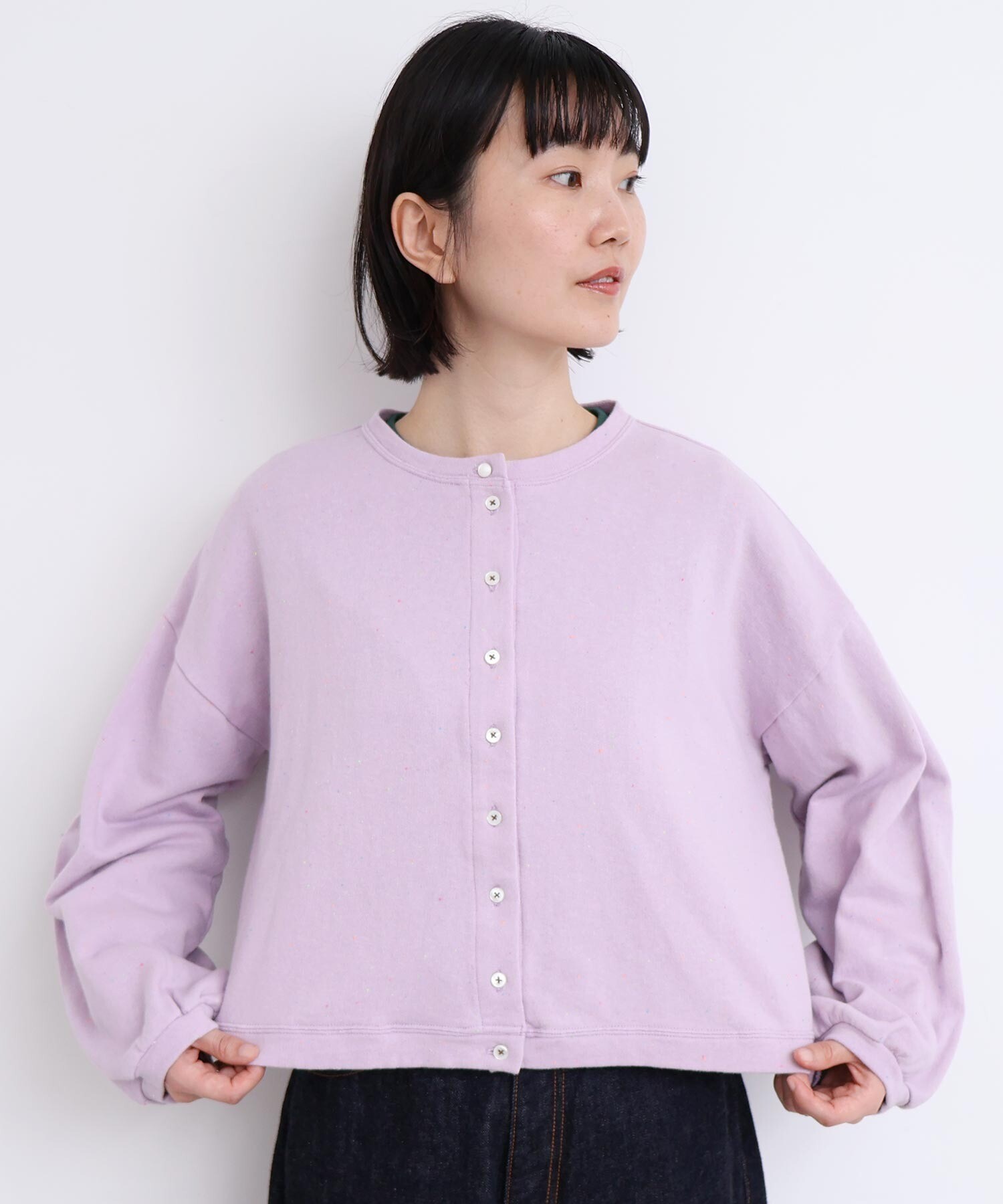 AMBIDEX Store カラフルネップ裏毛 ミニカーディガン(F パープル): l