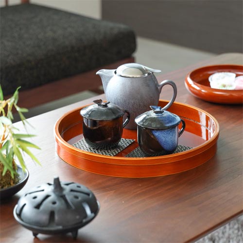 飛騨春慶塗莨盆 瓢透し手付春次箱入茶道具漆器 飛騨春慶塗 莨盆 瓢透し