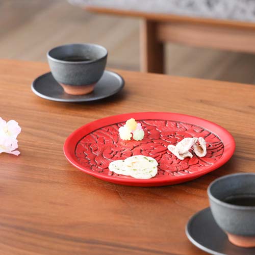村上木彫堆朱 藤井漆工 干菓子盆 伝統工芸品 木製 プレート | MUKU工房