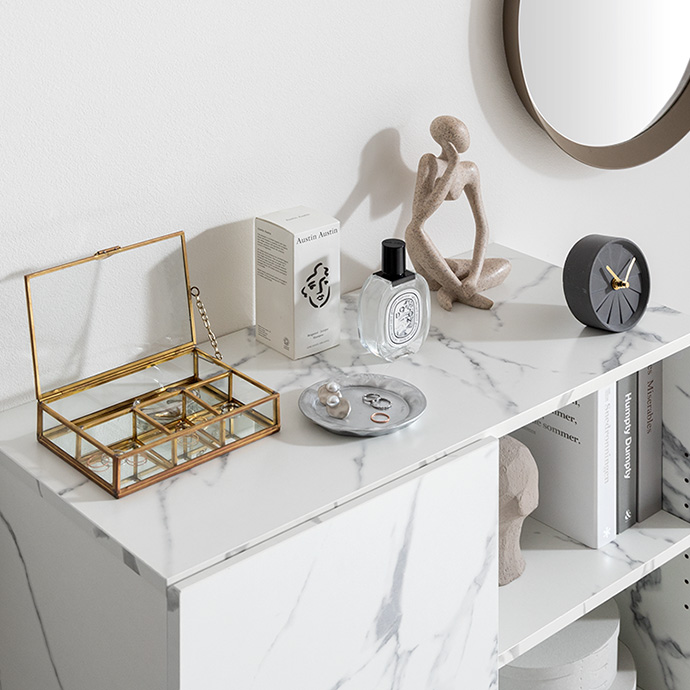 送料無料】【幅72cm】大理石柄キャビネット ストーン柄 マーブル 棚