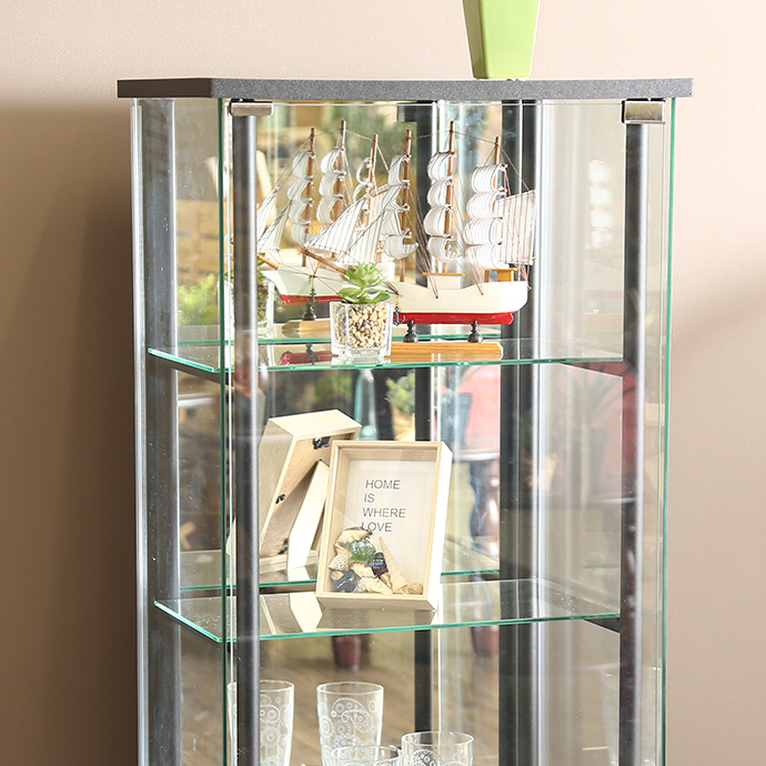 ホワイト ガラスケース 3段棚付き 2台 ガラスケース 3段両扉