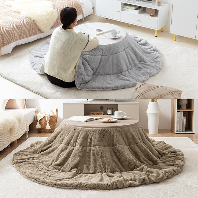アウトレット/限定品】北欧風オールシーズン円形80こたつ＆掛け布団2