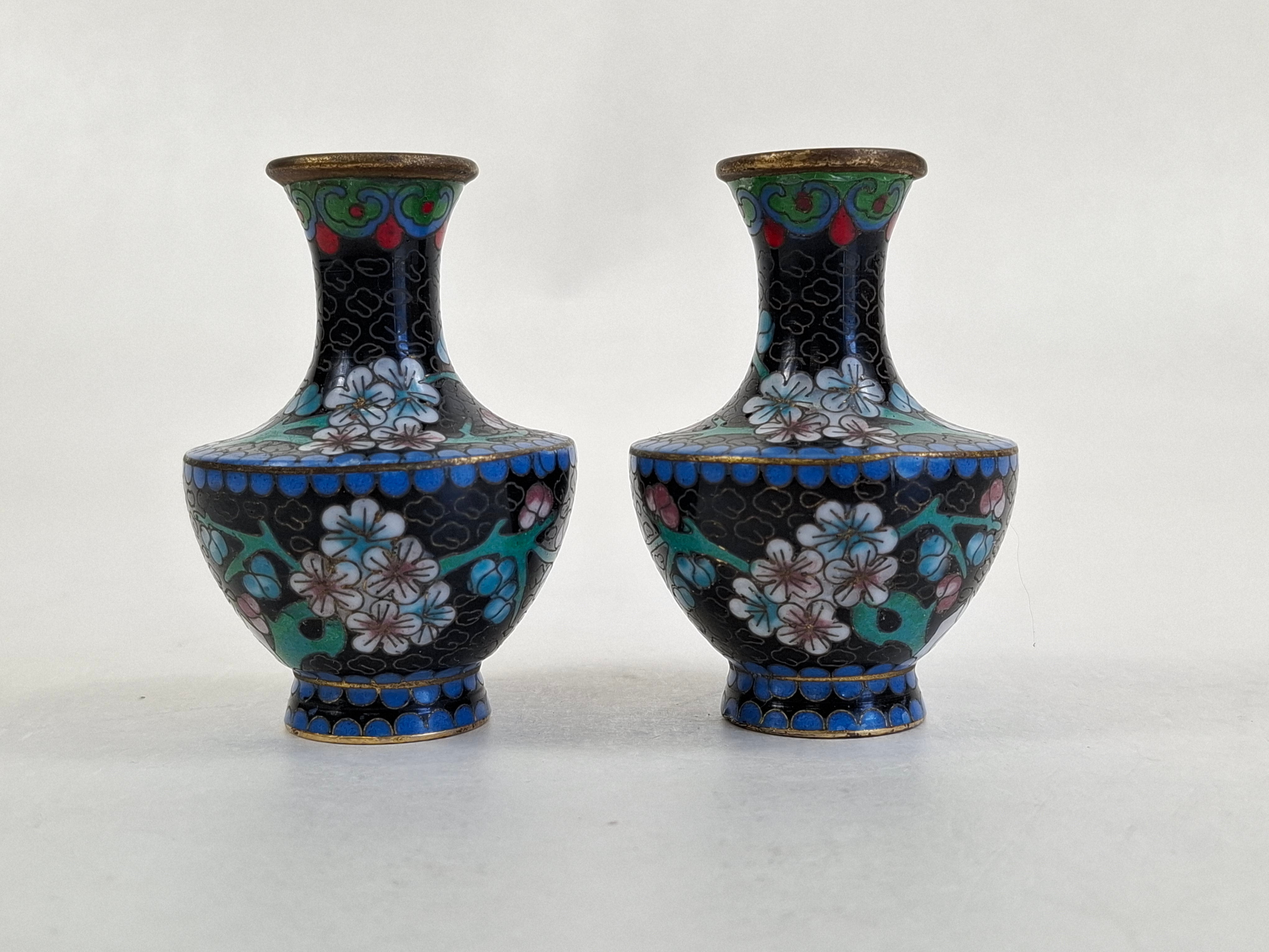 金富士】牡丹図七宝/景泰藍花瓶 38cm 箱付 中国古玩