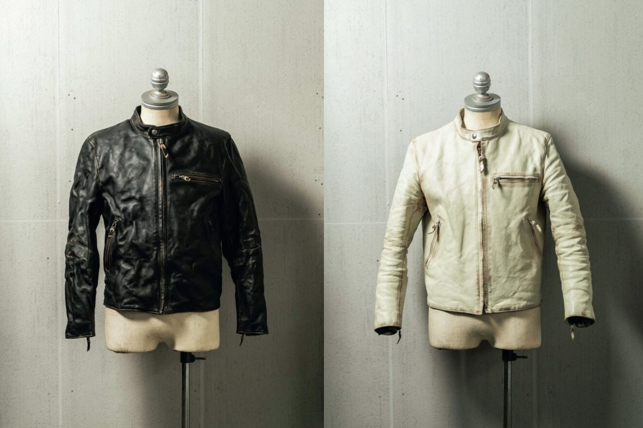 ディーゼル ベージュ レザー シングルライダース 腕にシミあり