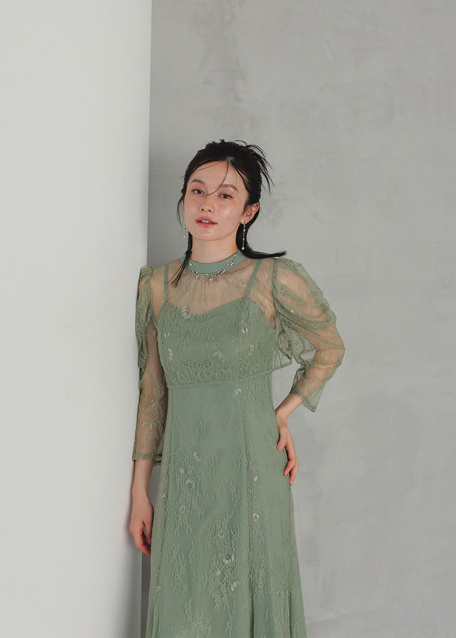 リルアー LERURE 24年 オールインワン パンツドレス レース カーキ M