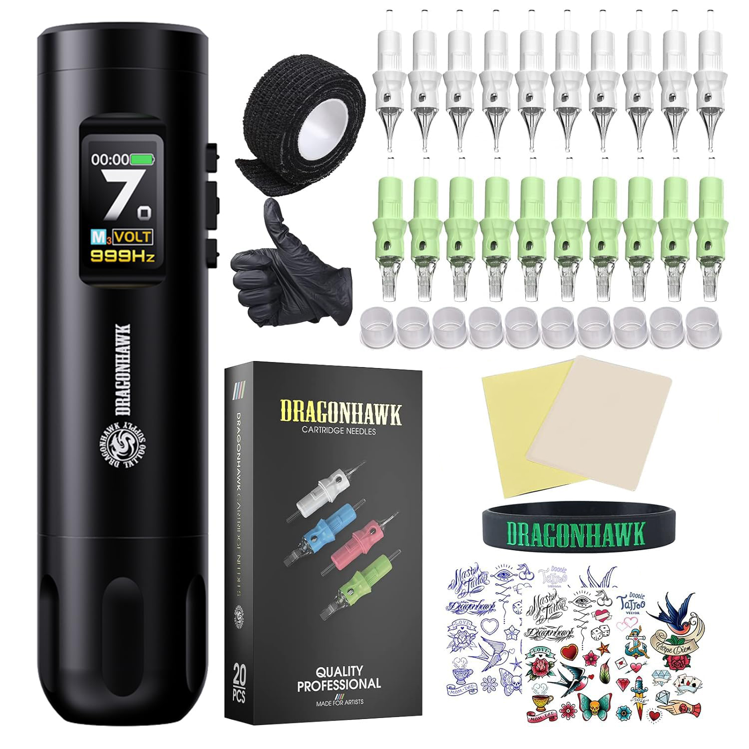 山*す様 タトゥーマシン Dragonhawk ワイヤレス 黒 フルセット