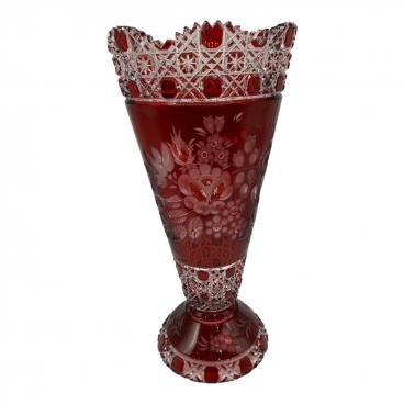 BOHEMIA GLASS ボヘミアガラス 盛金彩 陽刻藤の花図 花瓶 オブジェ