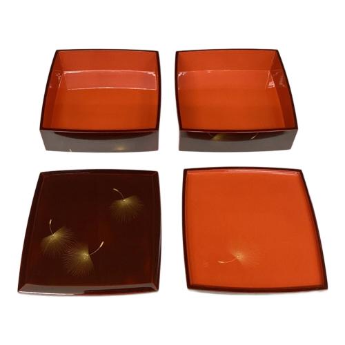 輪島漆器 漆器 花模様 二段重箱 漆塗り重箱 赤い花模様 2段