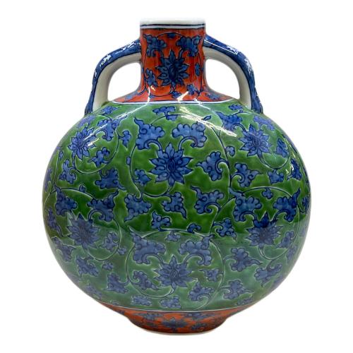 館林源右衛門 中蓋付手描きティリーフポット 茶葉入れ 緑彩葡萄絵 紅茶