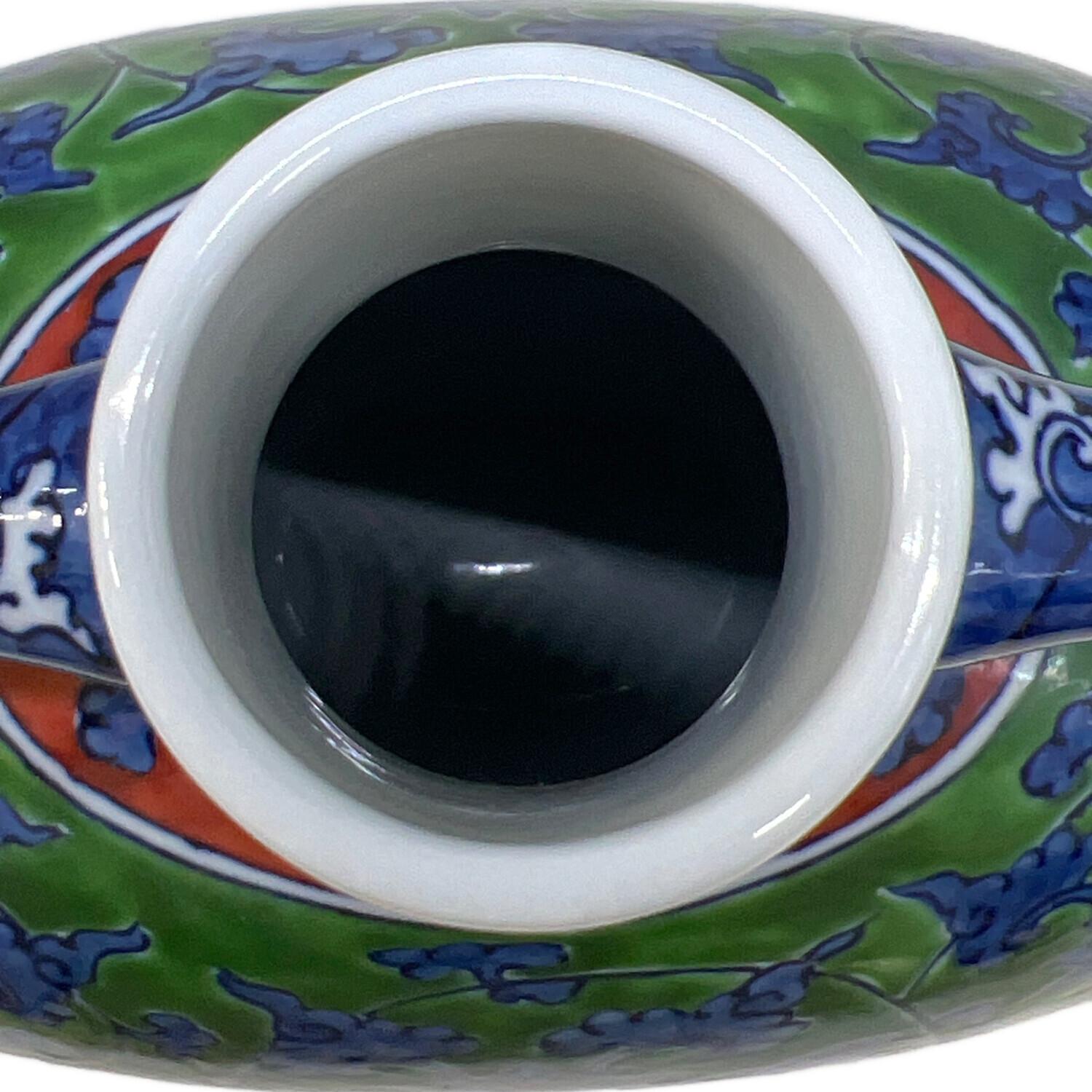 希少】源右衛門窯 館林源右衛門 緑彩唐草文 錫口 茶壺 茶道具 有田焼