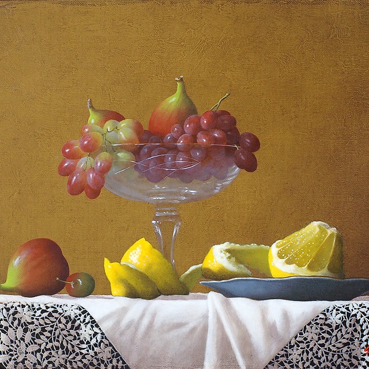 ピエールボンコンパン 油彩画 「卓上のレモン」 ピエールボンコンパン
