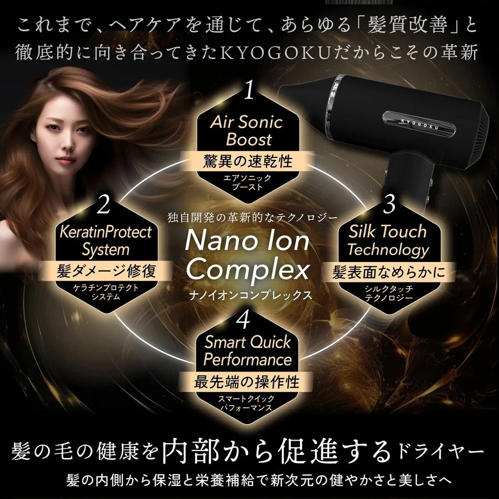 KYOGOKU ナノシルク ケラチン エアソニック ヘアドライヤー 1台: サン