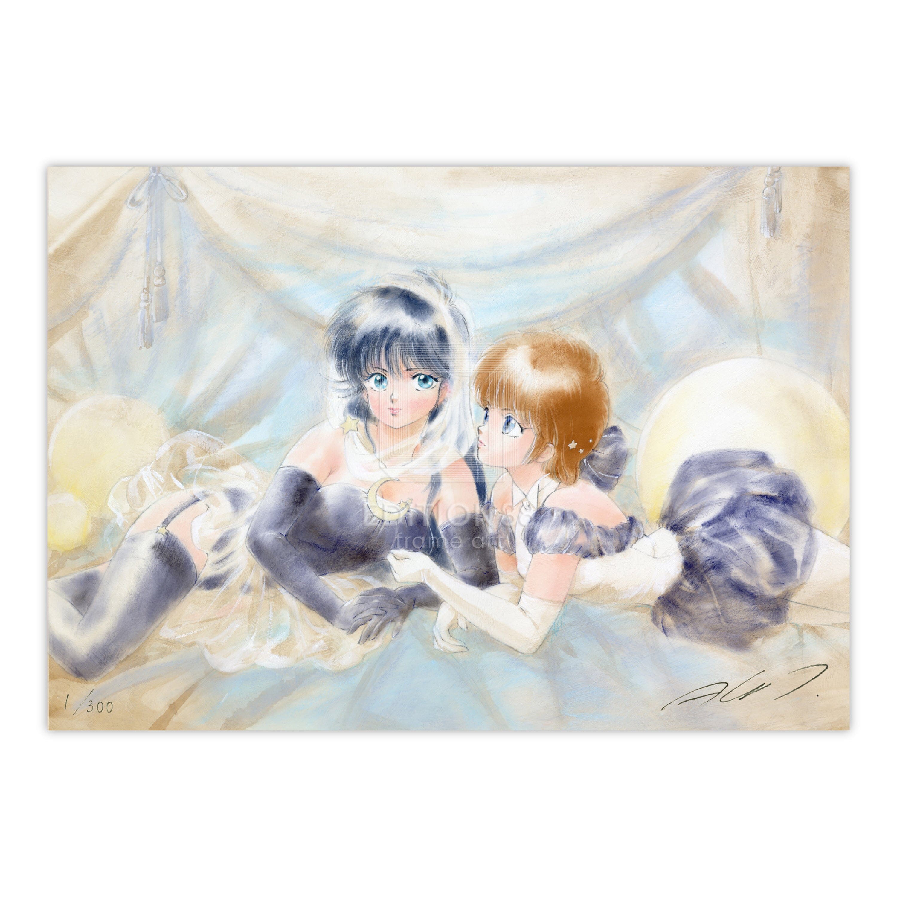 Rocky T 夕焼けの風景 サイン入り額縁 明響の空 犬の絵｜原画「夕焼け