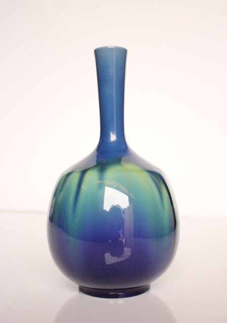 大型】人間国宝 徳田八十吉 (正彦銘) 彩釉 耳付き 花瓶 管理T201