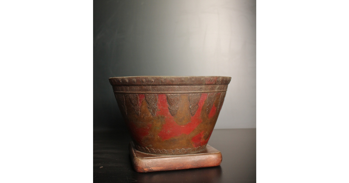 天明鋳物 正田暘谷 斑柴銅 瓶掛/火鉢 H491｜骨董店 のびる 古美術 骨董