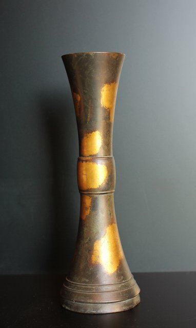 極美品・共箱あり】秦蔵六 塗金銅花器 立鼓式 花瓶 ブロンズ 作家物