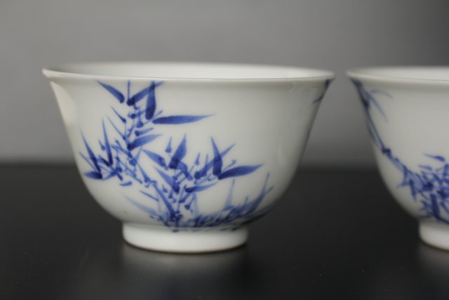 初代三浦竹泉 青華 山水風景漢詩図 急須/湯冷まし/茶碗5客