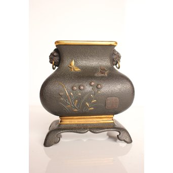 ♢九谷焼 幕末〜明治 染付 山水獣飾り 豆香炉 コレクション 骨董品