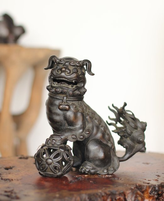 古い獅子香炉 骨董 香炉 獅子 古銅 親子獅子香炉 | 古美術ささき