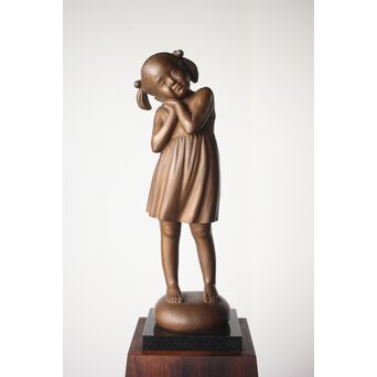 加藤豊 ブロンズ 少女像 銅像 M274｜骨董店 のびる 古美術 骨董 和風