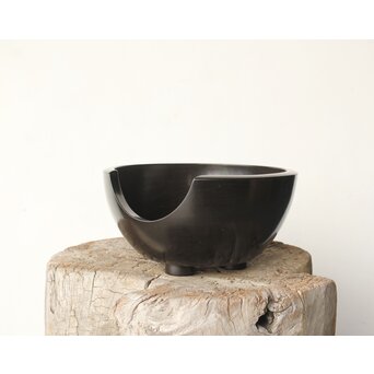 風炉師 山崎宗元 黒 紅鉢風炉 共箱 P345｜骨董店 のびる 古美術 骨董