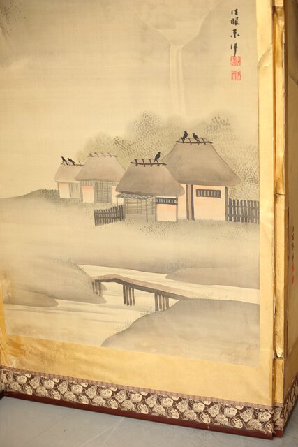 東洋洋 耕図 屏風 六曲一双 紙本肉筆 法眼東洋 人物図 日本画 東洋洋