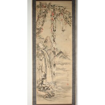 真作/渓水/醒ヶ井より伊吹山を望図/布袋屋掛軸HC-961