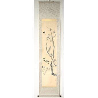 江上瓊山 掛軸 水墨画 梅図 肉筆 紙本 合箱 南画家 書家