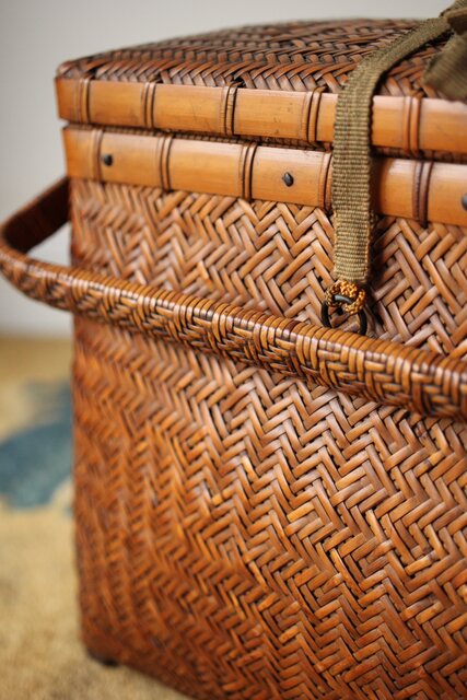 e48【竹編三段提藍】 唐物 竹工芸煎茶道具 茶器 茶籠 竹