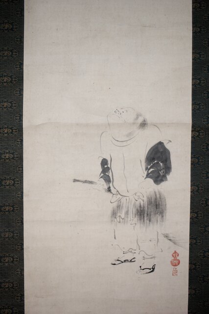 防偽証書付】沈銓「梅竹双鶴図」中堂掛軸 表装済み 大判200